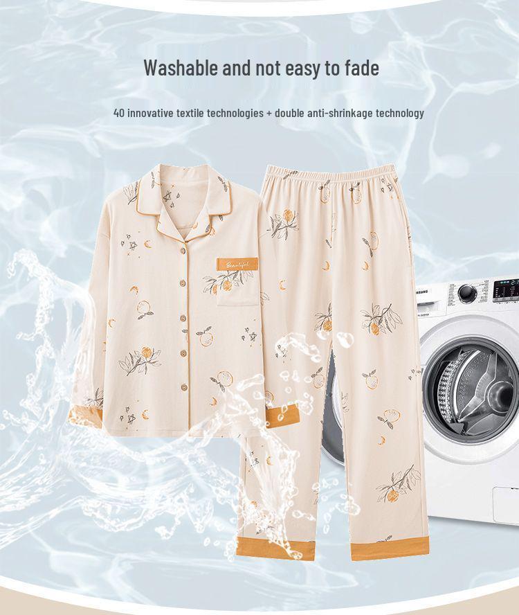 Damen Übergröße Baumwoll-Cardigan-Pyjama-Set - Langärmlig, Zweiteilig, Perfekt für Herbst/Frühling