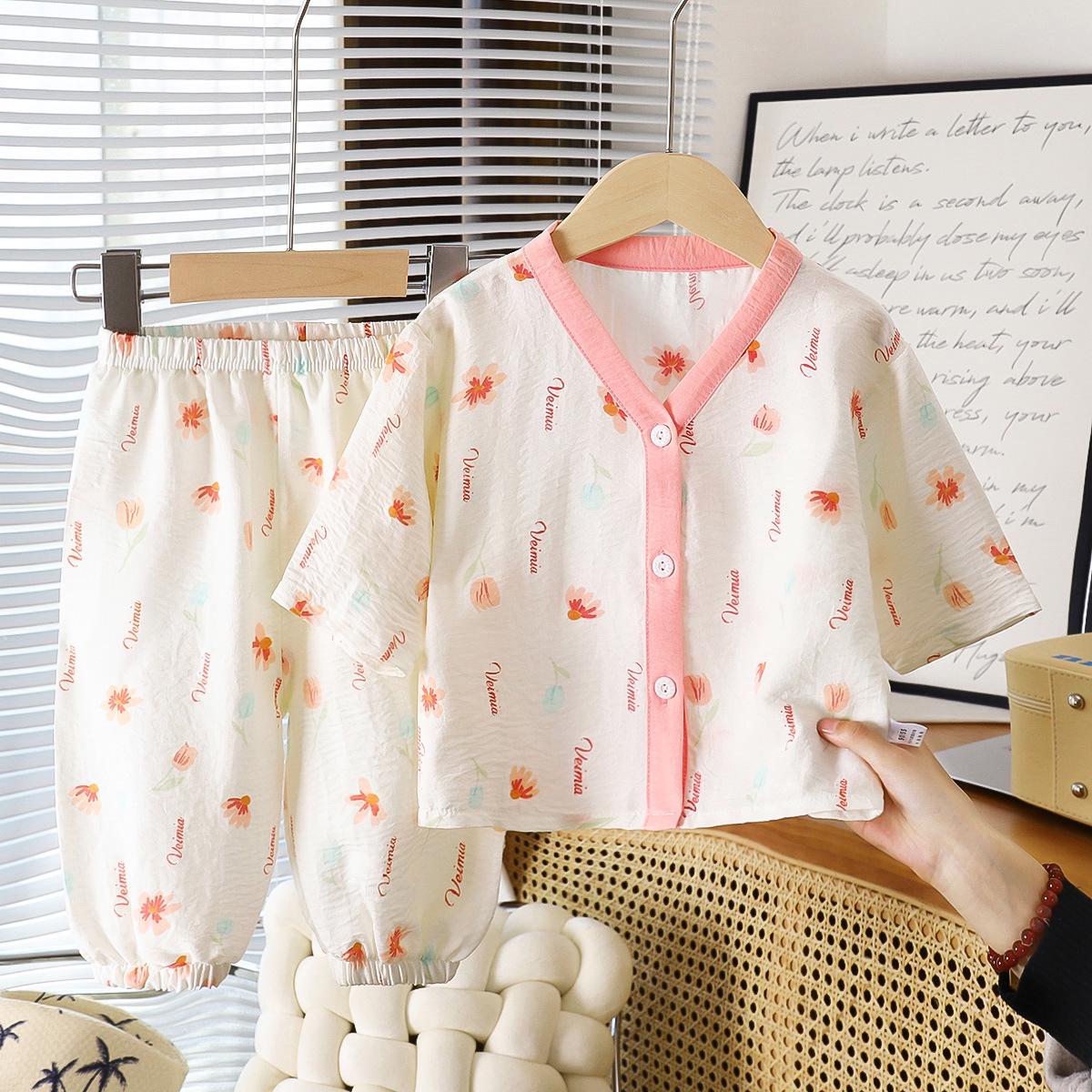 

Летние детские пижамные комплекты: Дышащий рукав три четверти для мальчиков и девочек 100 розовый