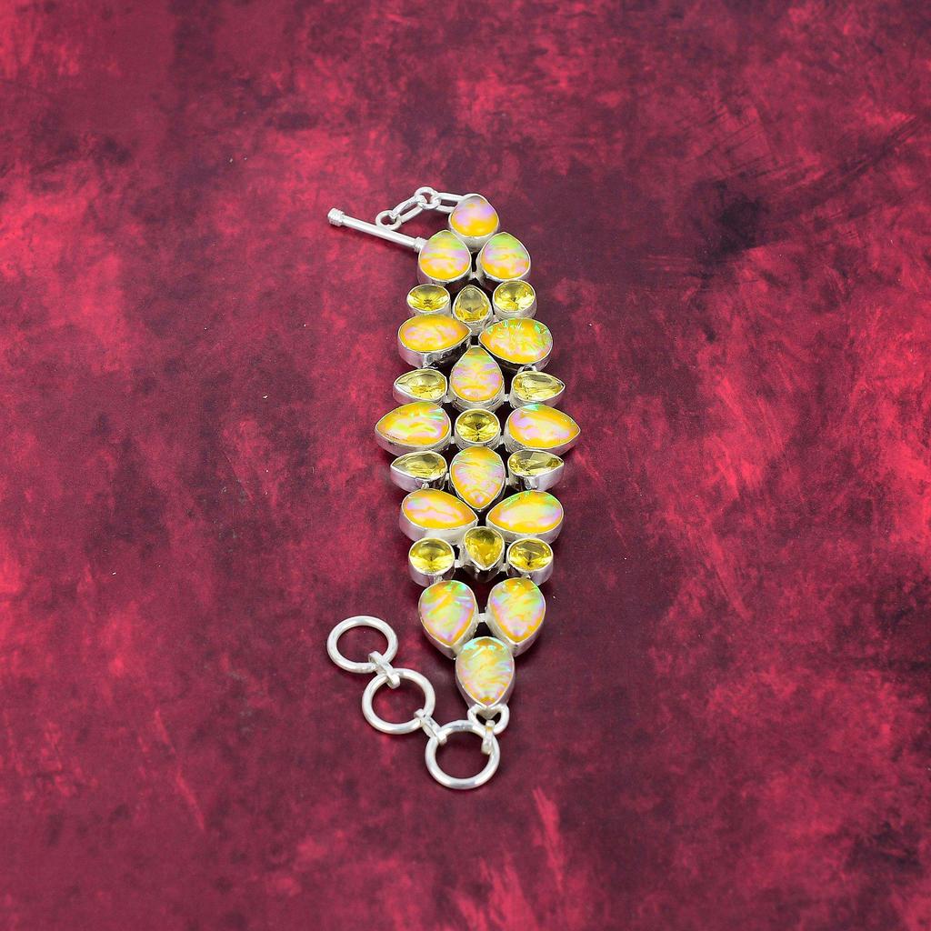 Yellow Triplet Opal, Citrine Bracelet, 925 Solid Sterling Silver Gemstone Jewelry, Handmade Bracelet, For Memorial Day