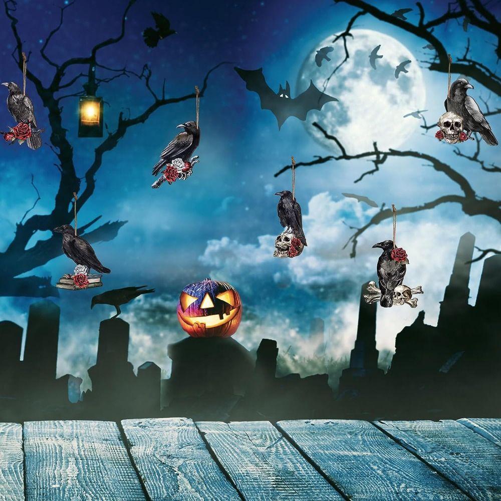 Glitter Wooden Sign Crow Decoration Spooky Halloween Wooden Hanging  Yard