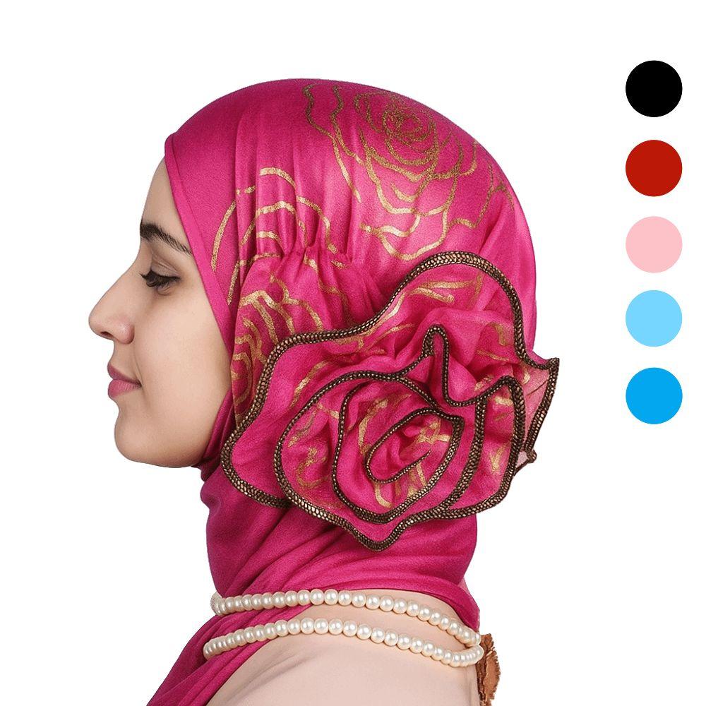 Bronzing Flower Women's Hat Elastic Casual Hair Bonnets African Turban Caps  Four Seasons