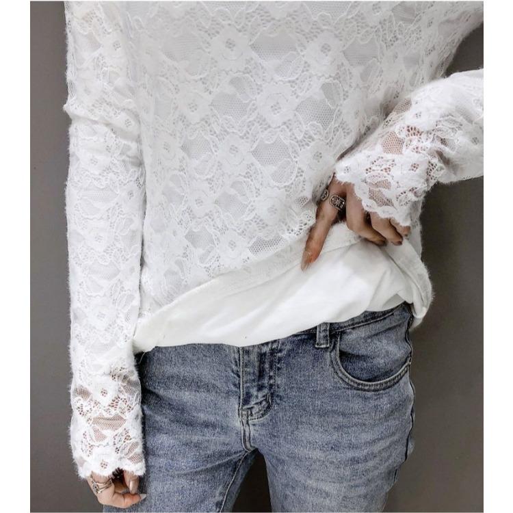 Modisches hochgeschlossenes Spitzen-Camisole in Übergröße für Damen im Frühling und Herbst, süßes, einfarbiges Tanktop