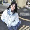 Winter Loose Plaid Patchwork Cotton Coat Women Double Layer Collar Puffer Jacket