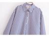 2025 Spring Women's Metallic Thread Striped Long Sleeve Shirt with Turn-Down Collar, European & American Style.