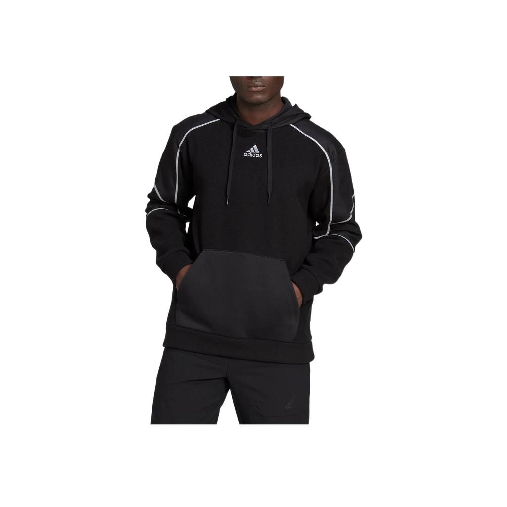Adidas Q4 Fl Hd Embroidered Logo Drawstring Hoodie Long Sleeve Sweatshirt Men Tops Black HL6913