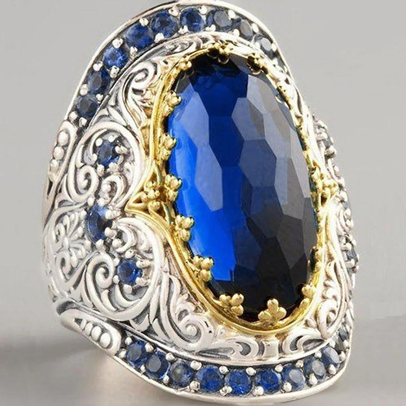 CAOSHI Luxury Exquisite Design Two Tone Rings with Big Oval Cubic Zirconia Temperament Accessories for Women Party Jewelry Gifts