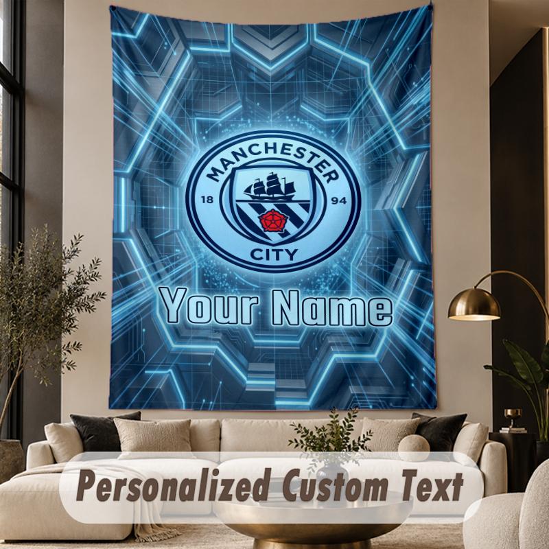 Individualaus teksto gobelenas „Manchester City“ spaudinys Sieninis gobelenas Interjero svetainės sienų dekoras