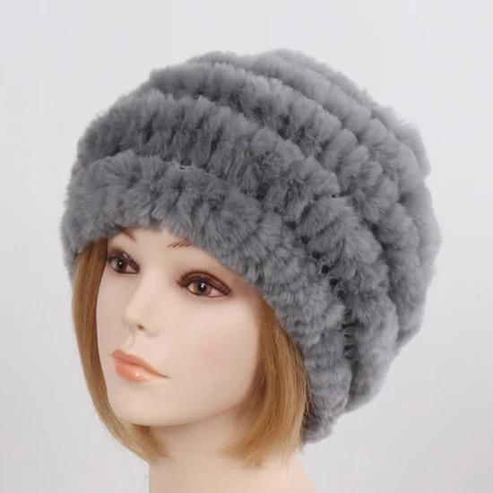 Russia Winter Real Fur Hat Women Knitted Real Rex Rabbit Fur Bomber Hats Lady Natural Warm Genuine Rex Rabbit Fur Cap