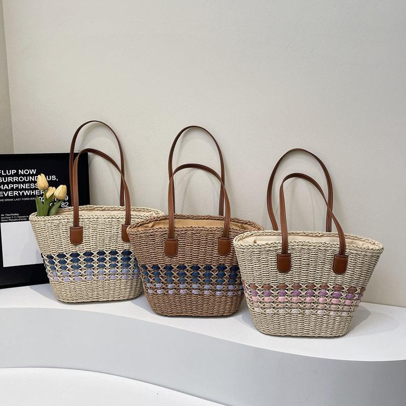 Women's portable treasure vegetable basket straw beach bag spring new large-capacity tote bag travel leisure bag