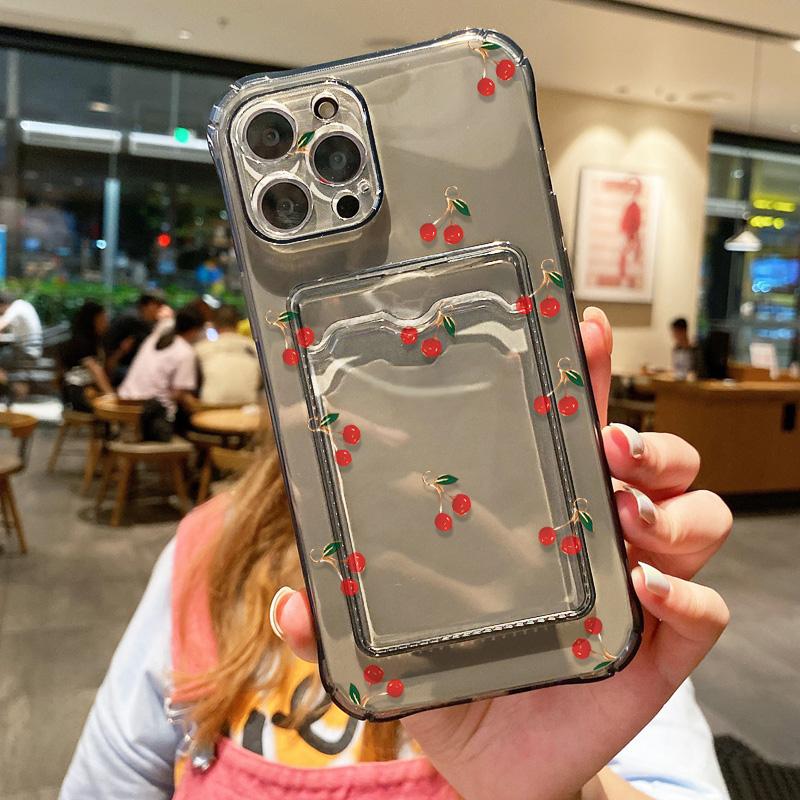 Card Holder Cherry Phone Case For iPhone 13 Funda iPhone 11 16E 16 14 15 Pro Max 12 XR X Xs 7 8 Plus SE Shockproof Silicon Cover