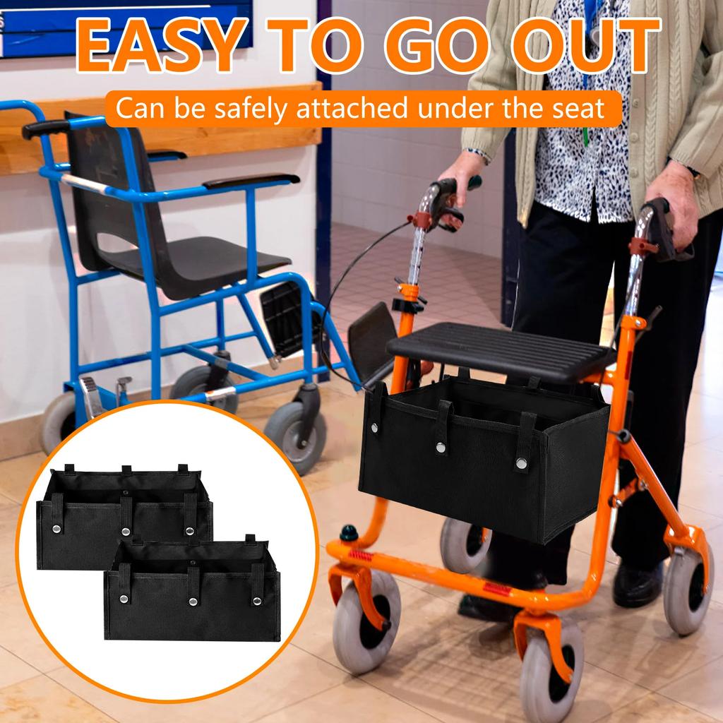 2/1Pcs Foldable Large Rollator Walker Basket Oxford Cloth Under Seniors Women Men Seat Rollator Bag Basket for 4 Wheel Rollator