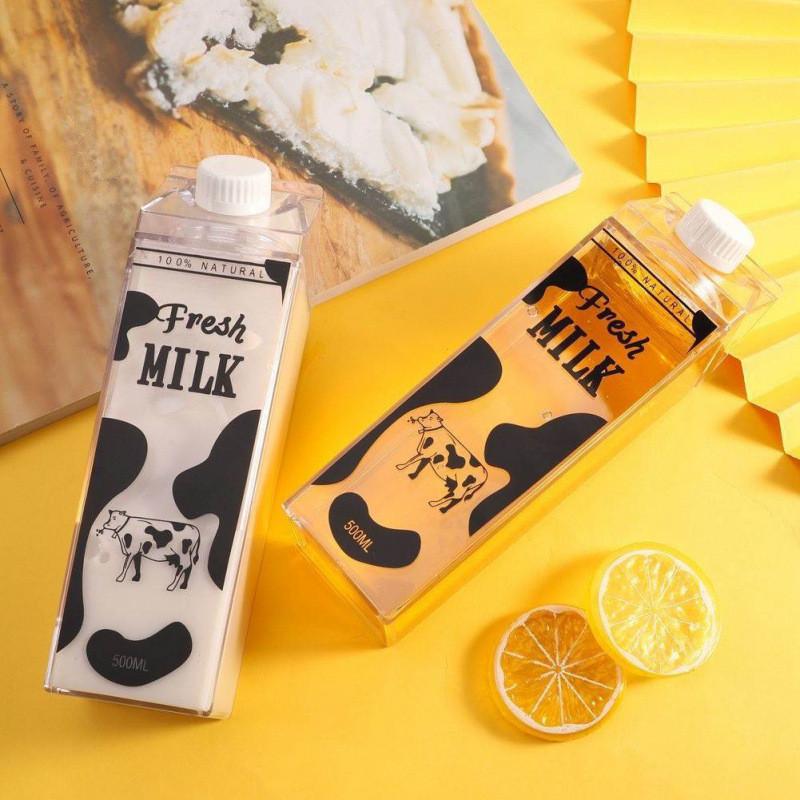 Bouteille de Lait 500/750/1000 ml Boîte à Eau Carrée Tasse à Café Jus de Thé Transparente Stockage du Lait Pour Sports de Plein Air Camping Gym