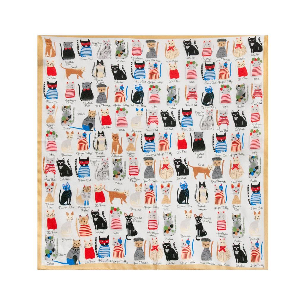 Spring 2026 New Mulberry Silk Silk Scarf Silk High-end Cartoon Cat Style Printed Neck Small Square Scarf