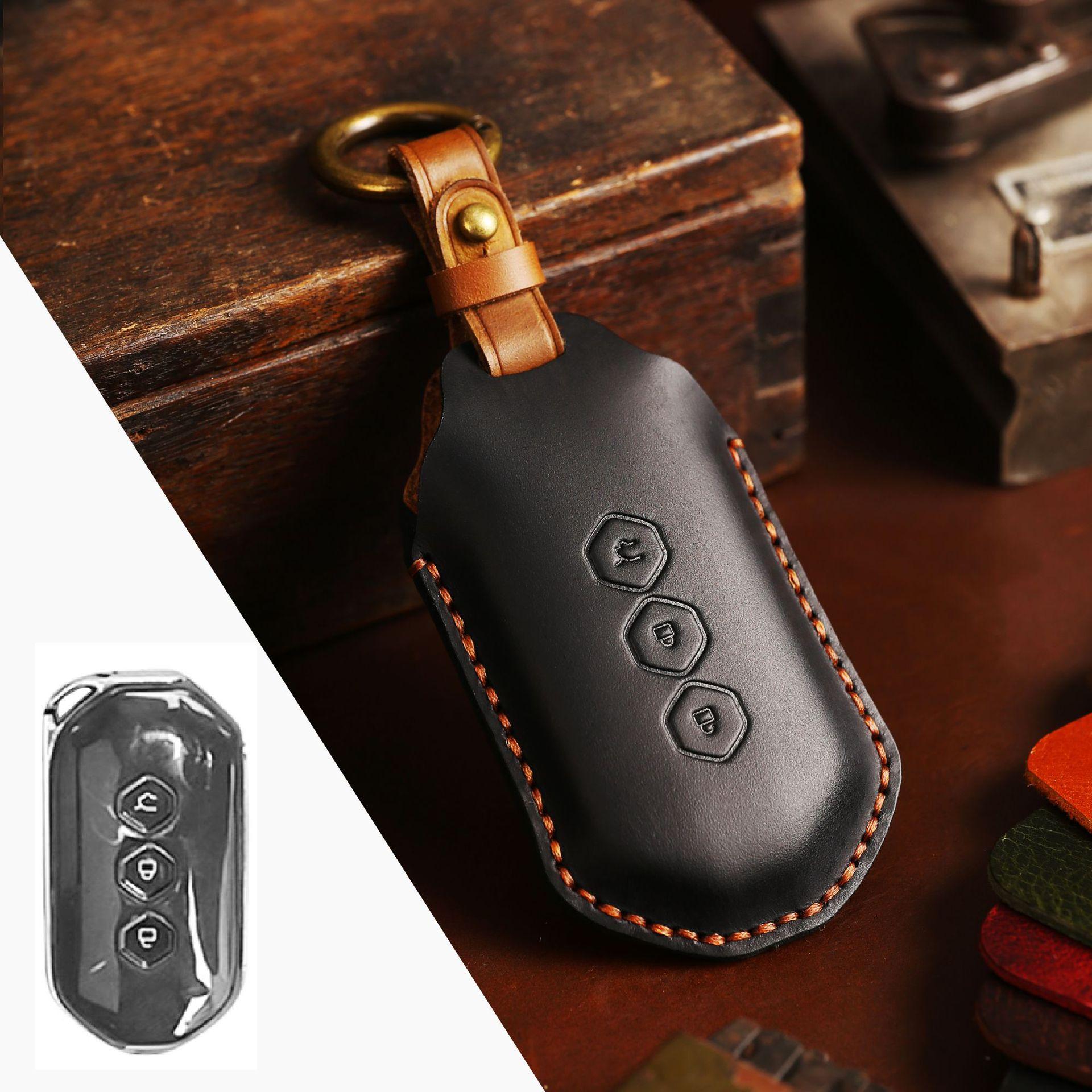 

The key cover is suitable for Wuling key bag, Capgemini Crazy Horse leather, handmade all-inclusive leather car key bag. чёрный