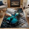 Multiple Sizes Blue Violin and Sheet Music Carpet for Living Room Bedroom Sofa Home Decor Rus Non-slip Floor Mat Luxury Gift