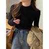 Temperament semi-turtleneck fishbone line design bottoming shirt women's spring slim-fitting simple long-sleeved inner middle-necked top