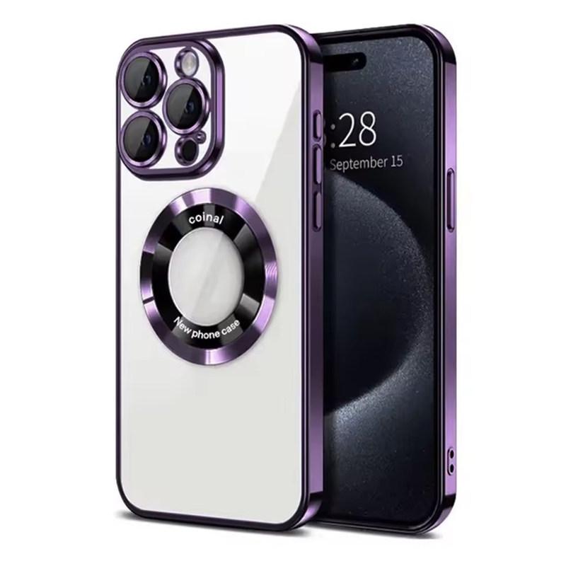 Luxury Plating Magnet Cover For Magsafe Case Iphone 16 15 14 Plus 17 Air 11 12 13 11 Pro Max Apple Logo Magnifier Camera Protect