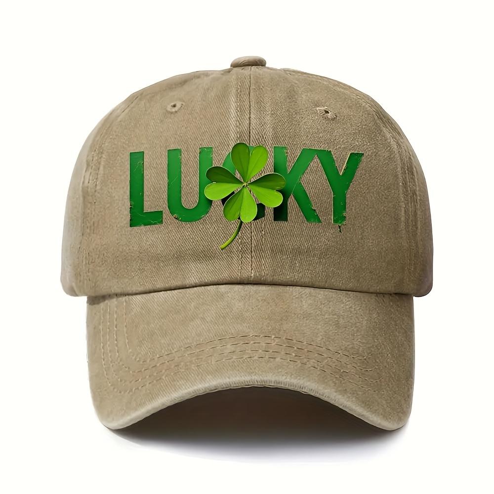 Lucky Clover Baseball Cap Adjustable Polyester Distressed Print Casual Outdoor Golf Hat for St Patricks Day