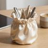 Pen Holder Large Capacity Makeup Brush Storage Holder with Soft Pink Satin Texture Design Stable Base Organizer for Home Dormitory