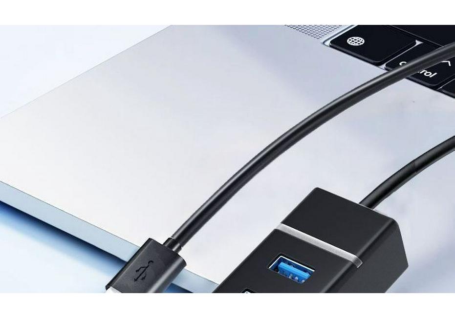 USB 3.0 High-Speed Multi-Port Hub with Vertical Extension for Laptops and Desktops.