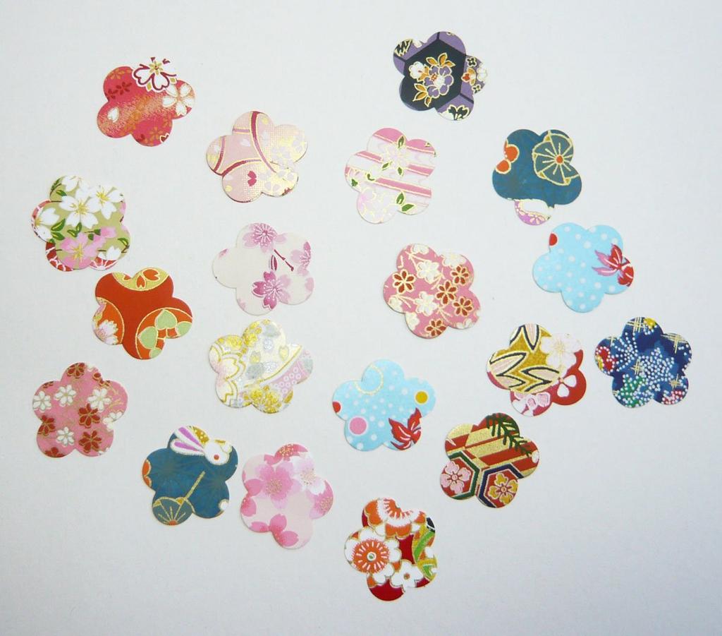 Kawasumi Washi Special Kyoto Yuzen Chiyogami Stickers Blossom Butterfly 40 Stickers Hand-Dyed (Plum & Designs, Total)