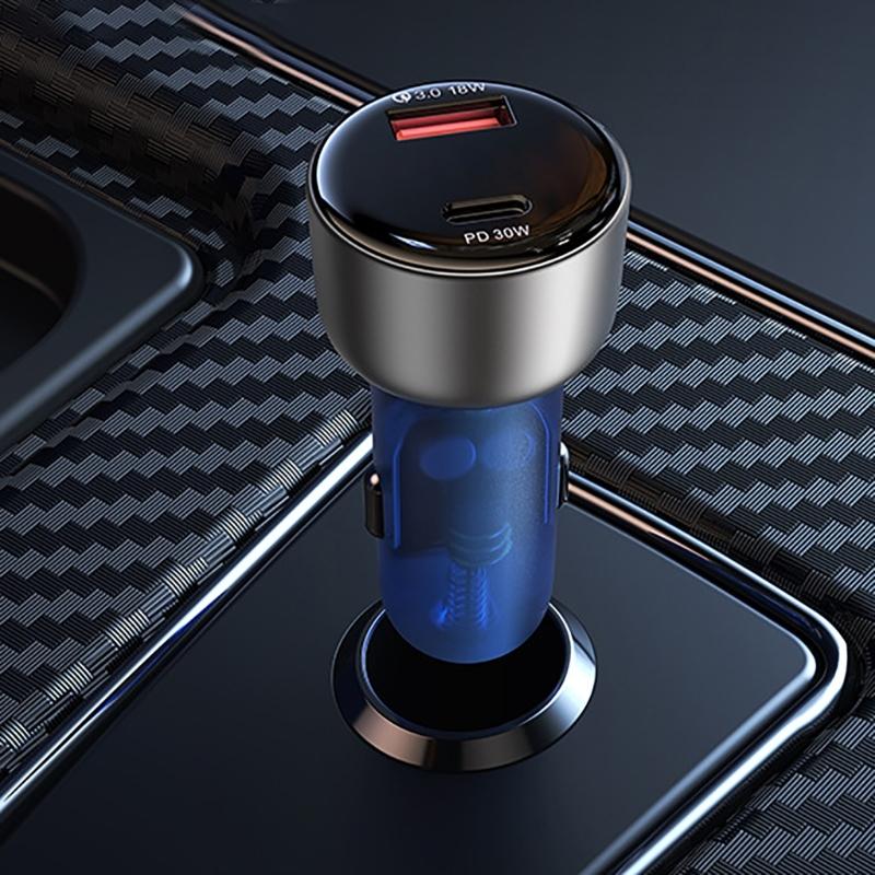 QC3.0 Car Charger Double Slot 48W USB-A Type C Charging Adapter Quick Car Cigarettes Lighter Charger