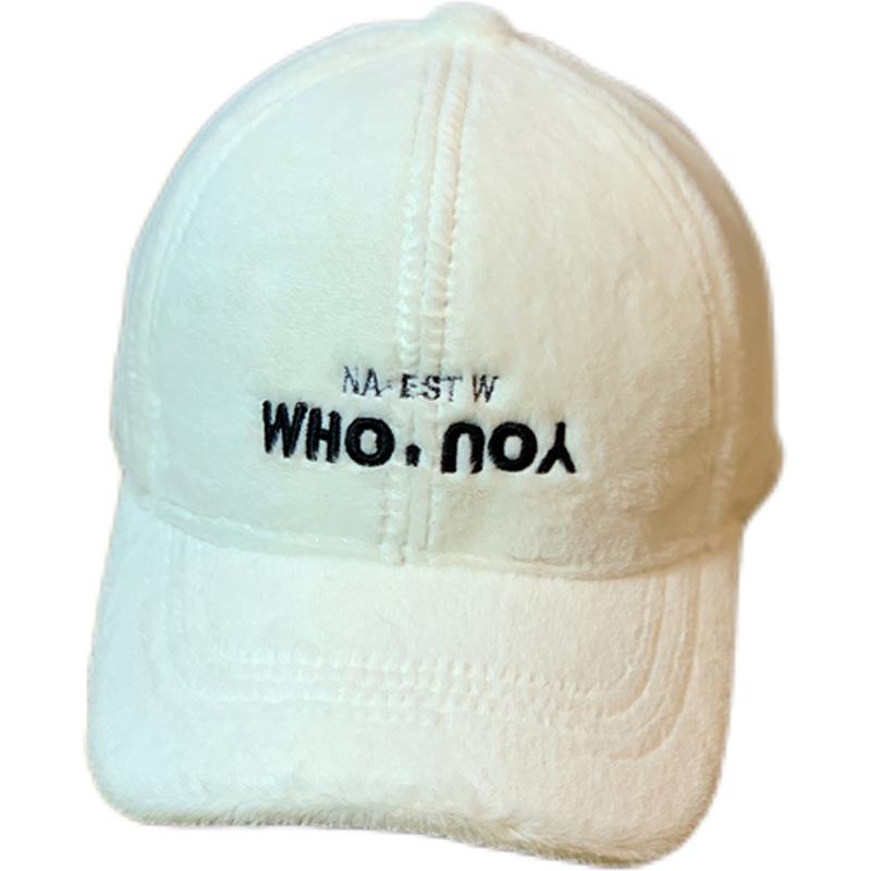 Embroidered Baseball Cap for Women In Autumn and Winter Thickened and Warm Rabbit Fur and Mink Velvet Versatile Korean Style Peaked Cap for Men
