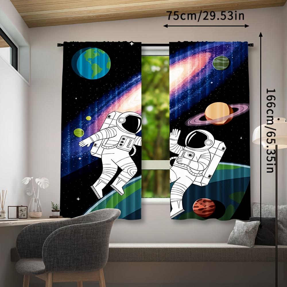 Set Of 2 Modern Astronaut Galaxy Curtains Semi Polyester Woven Panels Decorative Curtain Light Filtering With Rod Pocket Machine Washable