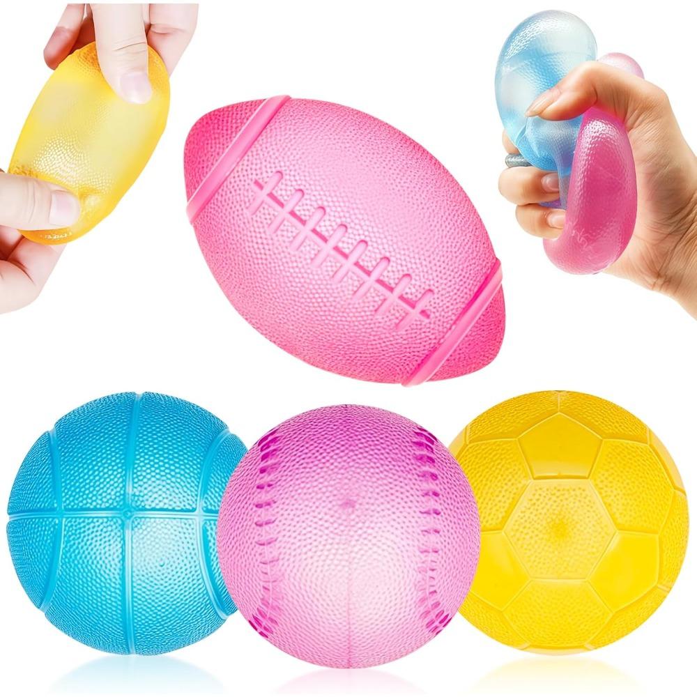 4 Pcs Stress Balls Fidget Toys, Sports Ball Stress Relief Toys, Football Basketball Baseball Rugby,Stress Relief Toys for Adult 4 Pack