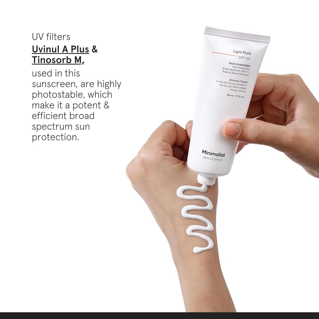 Minimalist Light Fluid Sunscreen SPF 50 PA++++ for Oily Skin, Broad Spectrum, Lightweight, Water & Sweat Resistant 50ml