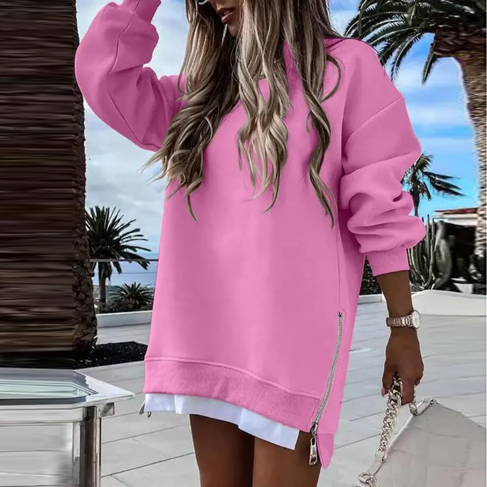 

Женская толстовка Повседневная Круглая горловина Длинные рукава Свободные Удобные толстовки M розовый