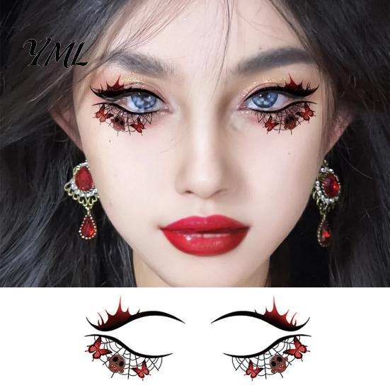 Vodotěsné obličejové tetování Halloween dočasné pro ženy, sada make-upu s dýní a pavučinou, samolepky na oční art, dekorace na maškarní ples, karneval, cosplay