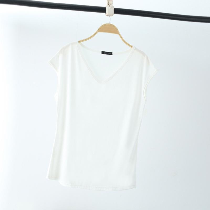 Summer Sleeveless T Shirt Women's V Neck Short Sleeved Loose Plus Size Vest Solid Color