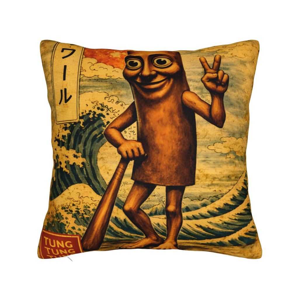Tung Tung Tung Sahur chasing Tralalero Tralala Pillow Case Graphic Pillow Cover For Living Room Sofa Funny Pillowcases