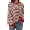 Loose Striped Long Sleeved Round Neck Women's T-shirt