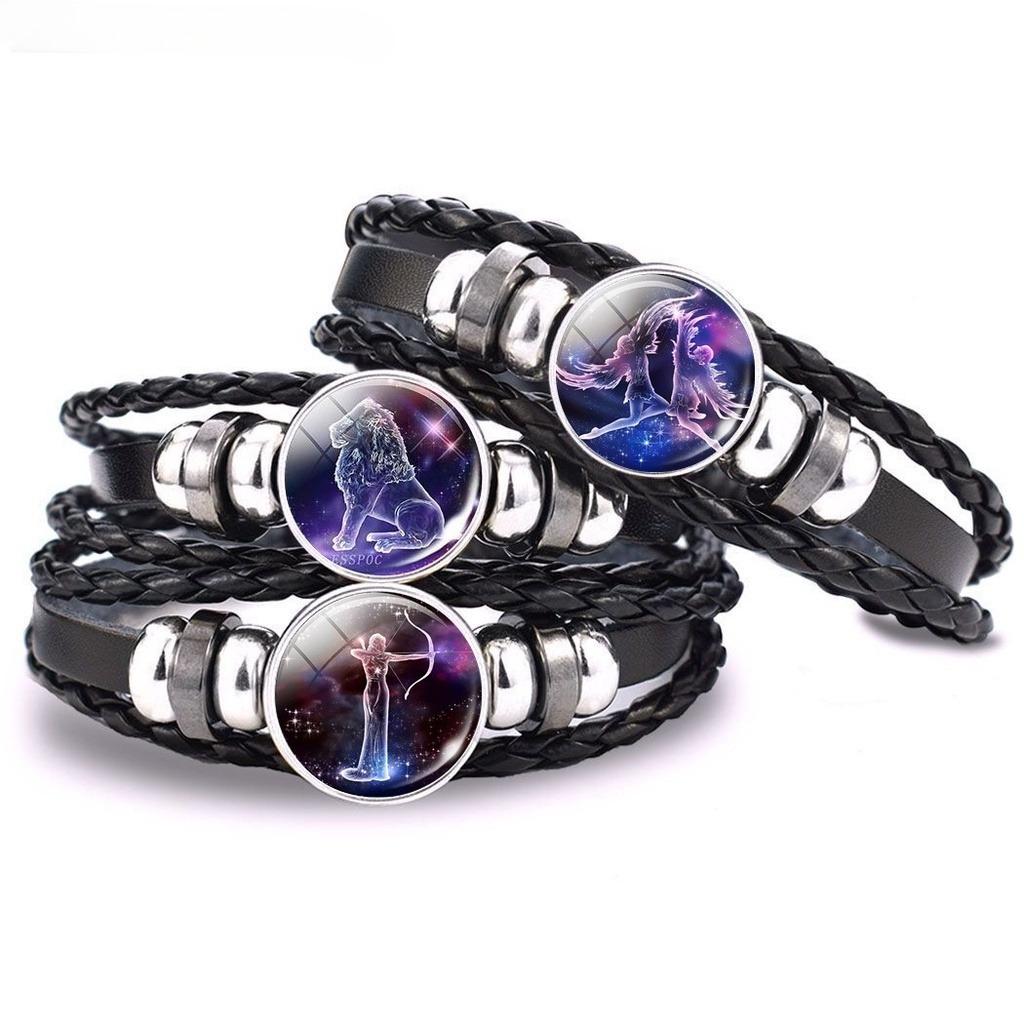 1PC Zodiac Signs Constellation Charm Luminous Bracelet Men Women Fashion Multilayer Braided Leather Bracelet Bracelet