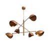 6 Light Curved Pendant Sputnik Chandelier | Mid Century Modern Raw Brass Ceiling Fixture