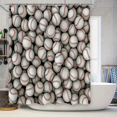 Baseball Shower Curtain Set Waterproof Sports Theme Bathroom Decor Vintage Baseball Lover Gift Home Decor Modern Style
