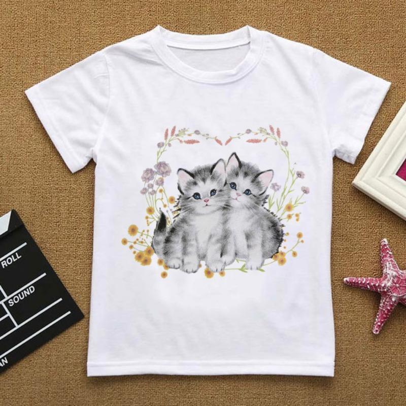 Flowers Summer Clothes Love You Cat CartoonsTShirt Baby Things For Girls Clothes For Boy T Shirt Kids Boy White Short Sleeve Top