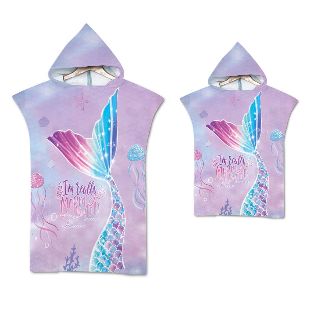 Leaf Microfiber Beach Towel Quick Dry Hooded Cloak Wetsuit Towels Adult Kids Parent-Child Poncho Bathrobe For Swim Surf