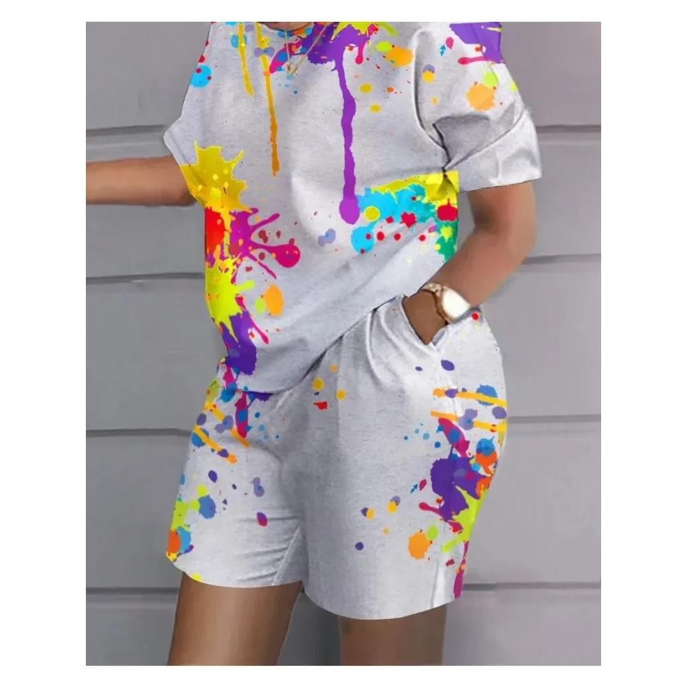 Summer Women's T-shirt Short Sleeved Shorts Set Fashionable Comfortable Soft Breathable Loose Fit Sports Leisure Plus Size Two-piece Set