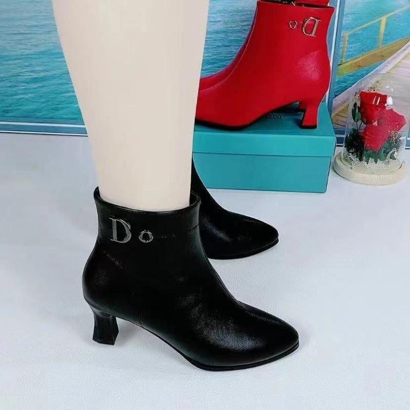Pointed high-heeled boots women's new soft leather shoes women's shoes spring, autumn and winter white single boots velvet