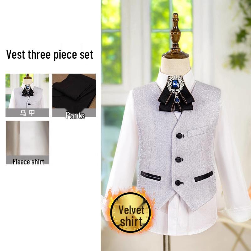 Boys' Silver Sequin Suit Set - Performance & Ceremony Outfit