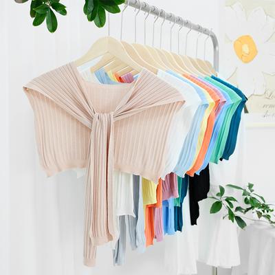 Solid Color Striped Ice Silk Vest Female Thin With Air-Conditioned Room Office False Collar Sun Protection Shoulder