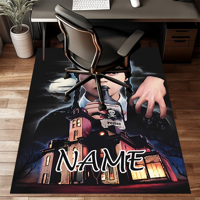 Custom Addams Family Wednesday Mat Personalized Name, Polyester Washable Indoor Entryway Rug, Gift for Christmas, Easter, Thanksgiving Day