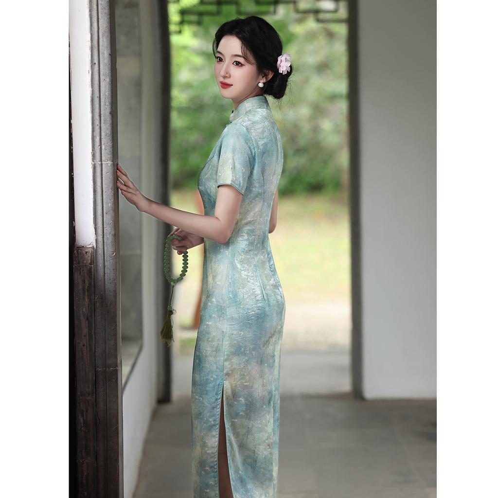 Green 1011 summer new new Chinese style improved young wide Chinese style long temperament cheongsam skirt