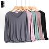 Women's V Neck Long Sleeve T-Shirt Loose Fit Casual Modal Basic Layering Top