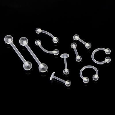 Juego de 10 piercings de acrílico transparente para cejas, ombligo, lengua y piercing
