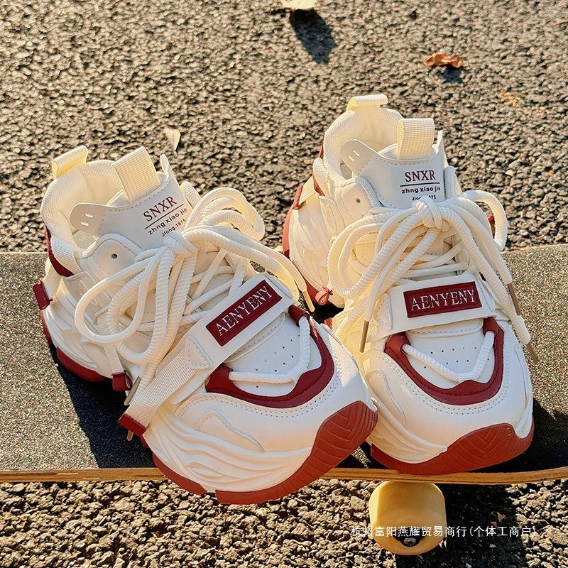 Daddy shoes women's 2025 new spring thick-soled heightening casual shoes muffin shoes little white shoes original design sense