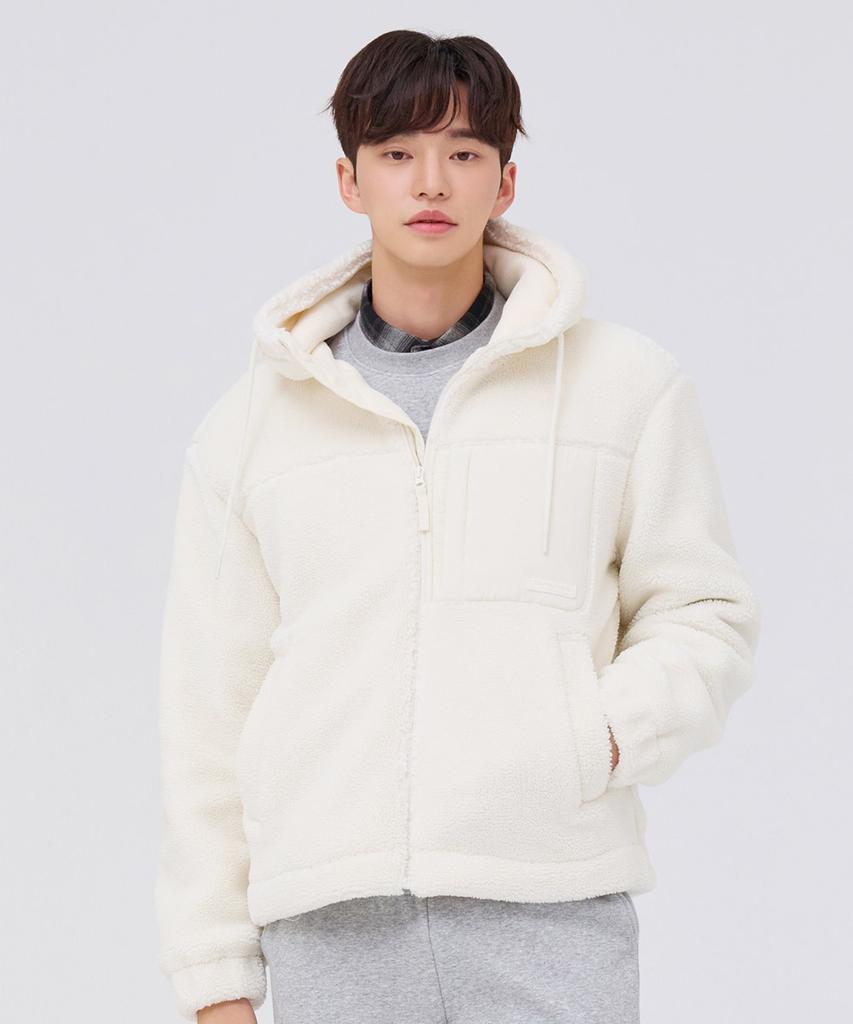 Chasecult Unisex Fleece Boa Hooded Zip-Up Jumper - Ivory